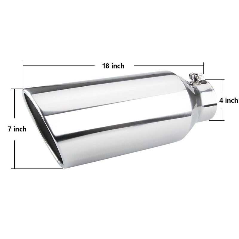 LCGP 4" inlet Universal Diesel Exhaust Tip 7" outlet 18" Long Tail Tip, Polished & Rolled Angle Cut, Bolt-On,Stainless Steel - Image 2